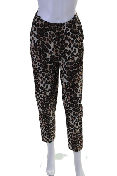 Push Button Womens Cotton Blend Animal Print High Back Skinny Pants Brown Size S