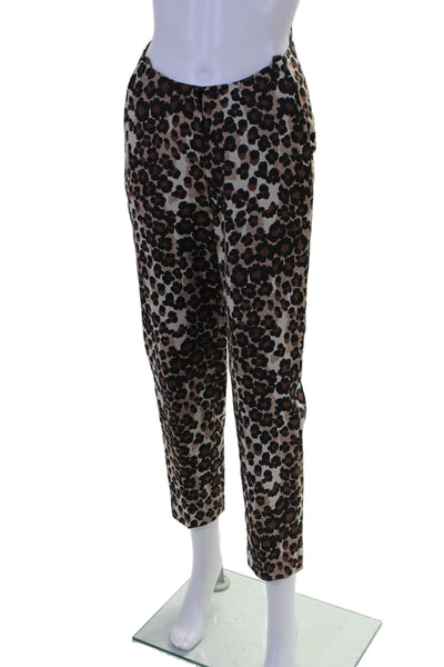 Push Button Womens Cotton Blend Animal Print High Back Skinny Pants Brown Size S