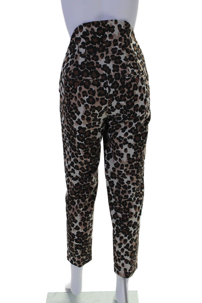 Push Button Womens Cotton Blend Animal Print High Back Skinny Pants Brown Size S