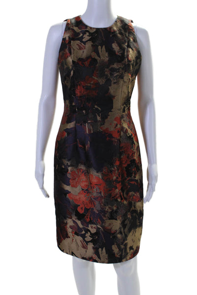 Carmen Marc Valvo Womens Floral Embroidered Sleeveless Dress Brown Size 4