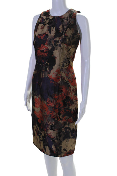 Carmen Marc Valvo Womens Floral Embroidered Sleeveless Dress Brown Size 4