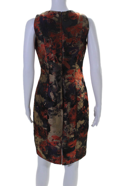 Carmen Marc Valvo Womens Floral Embroidered Sleeveless Dress Brown Size 4