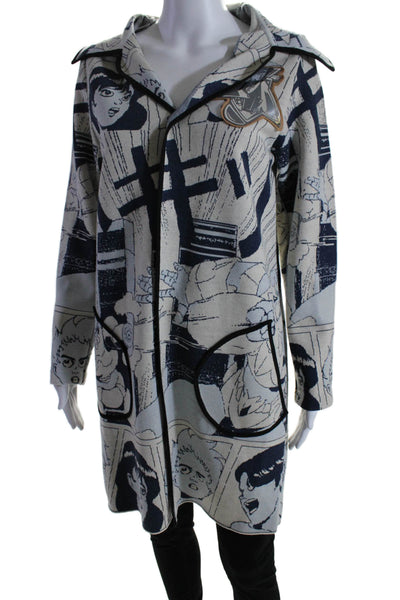 Loewe x Gundam Womens Button Front Manga Knit Coat Blue White Size Small