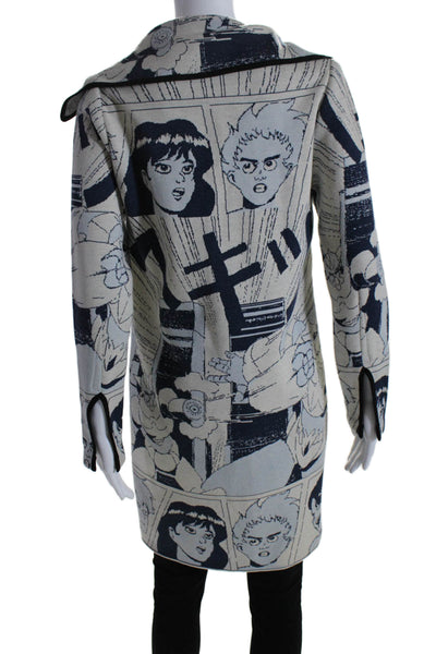 Loewe x Gundam Womens Button Front Manga Knit Coat Blue White Size Small