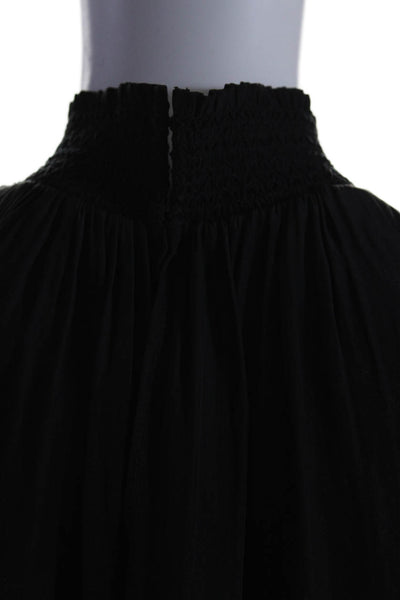 Ramy Brook Womens Sleevleess Smocked Mock Neck Tulle Trim Top Black Size XS