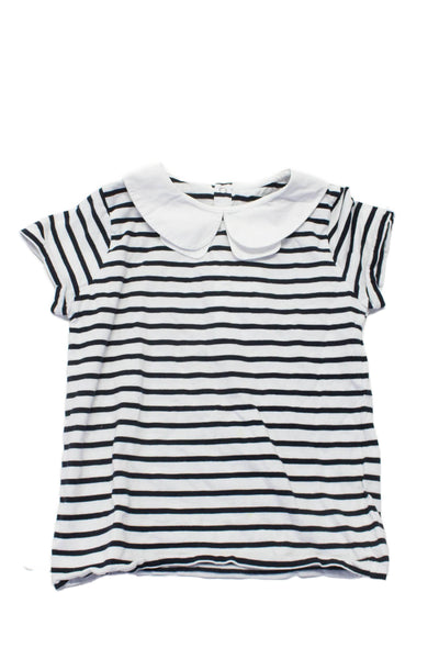 Jacadi Girls Cotton Short Sleeve Round Collar Striped Blouse Black White Size 8