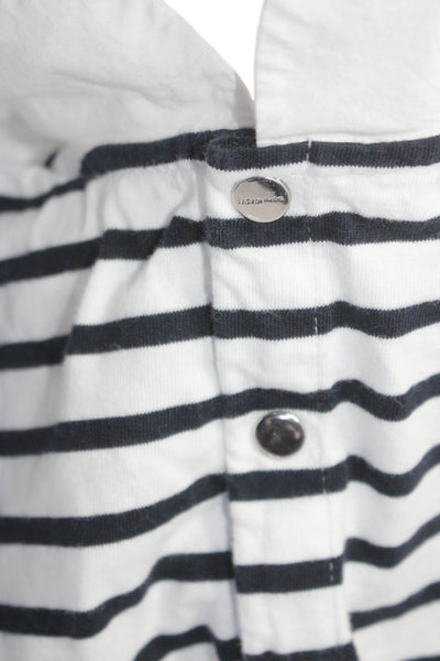 Jacadi Girls Cotton Short Sleeve Round Collar Striped Blouse Black White Size 8