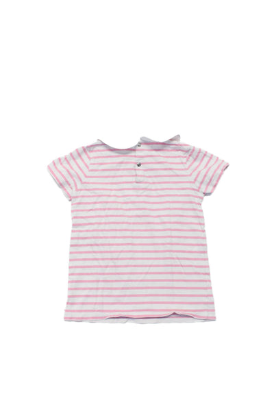 Jacadi Girls Cotton Short Sleeve Round Collar Striped Blouse Pink White Size 8