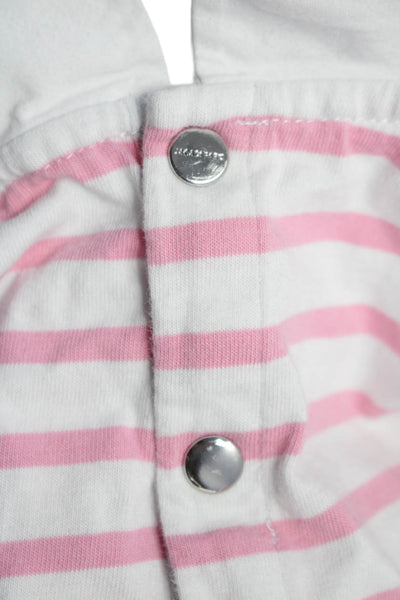 Jacadi Girls Cotton Short Sleeve Round Collar Striped Blouse Pink White Size 8