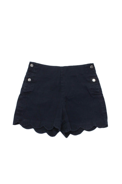 Jacadi Girls Cotton High Waist Scalloped Trim Snap Closure Shorts Navy Size 10