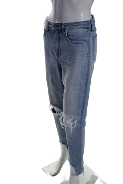 L'Agence Women's High Waist Light Wash Distress Straight Leg Denim Pants Size 28