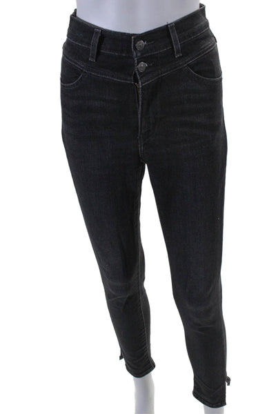 Levi Strauss & Co Womens Button Front Tapered Leg Skinny Jeans Black 27 in