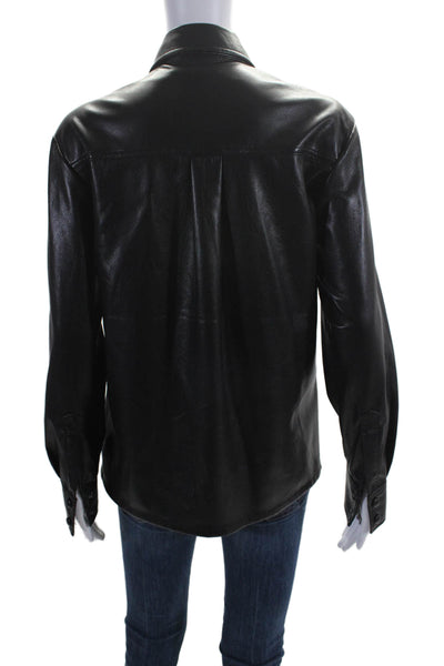 Good American Womens Button Down Long Sleeve Collared Jacket Leather Black 1