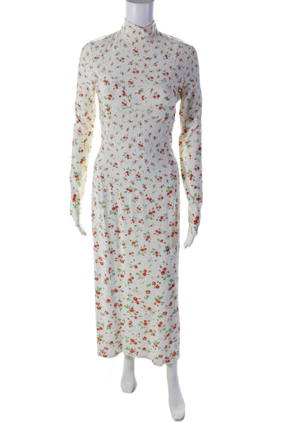 Paco Rabanne Womens White Floral High Neck Long Sleeve Maxi Dress Size 38