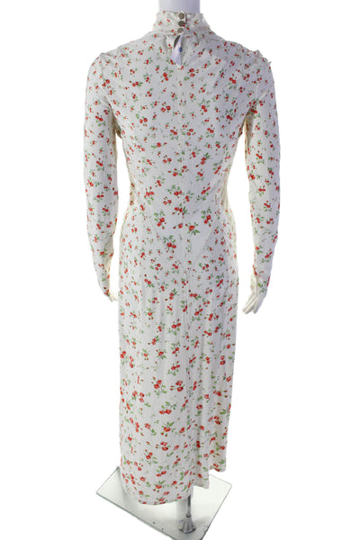 Paco Rabanne Womens White Floral High Neck Long Sleeve Maxi Dress Size 38