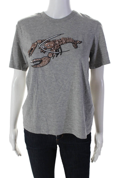 Markus Lupfer Womens Cotton Gray Sequins Lobster Short Sleeve Tee Top Size S