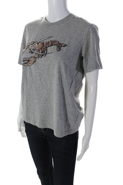 Markus Lupfer Womens Cotton Gray Sequins Lobster Short Sleeve Tee Top Size S