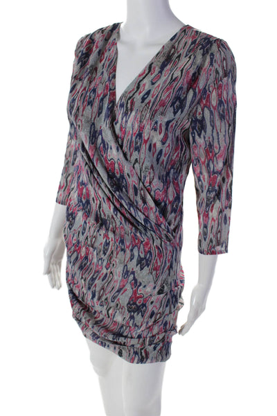 IRO Womens Pink Purple Printed V-neck Long Sleeve Bodycon Dress Size 1