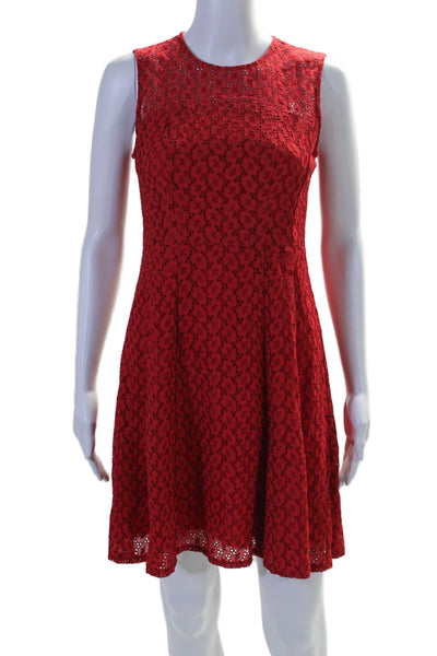 Nanette Lepore Womens Eyelet Sleeveless Knee Length A Line Dress Red Size 2