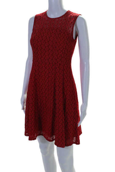 Nanette Lepore Womens Eyelet Sleeveless Knee Length A Line Dress Red Size 2