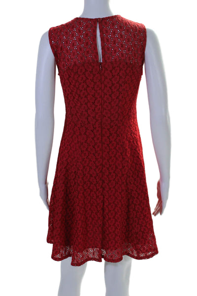 Nanette Lepore Womens Eyelet Sleeveless Knee Length A Line Dress Red Size 2