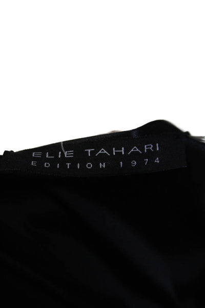 Elie Tahari Womens Leather Trim Long Sleeves Open Front Coat Black Size Small