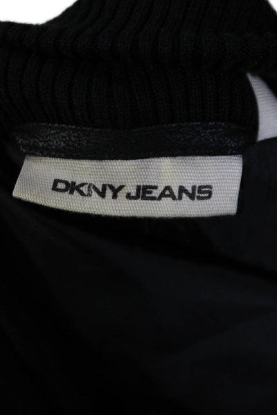 DKNY Jeans Womens Faux Leather Full Zipper Bomber Jacket Black Size Medium