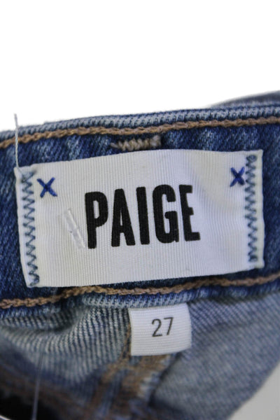 Paige Womens Zip Front Tapered Leg Distressed Jeans Blue Size 27