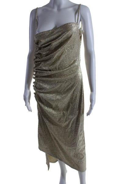 Paco Rabanne Womens Spaghetti Strap Ruched Dress Gold Metallic Size EUR 44