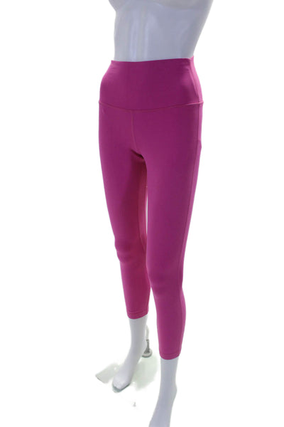 Lululemon Womens High Rise Cropped Athletic Leggings Bright Pink Size 6