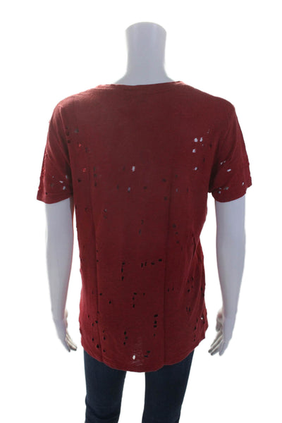 IRO Womens Linen Short Sleeve Distressed T shirt Red Size Size S