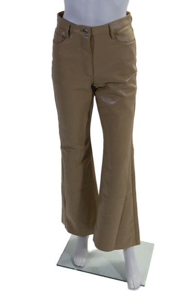 Wilfred Womens Zip Front Flare Pants Faux Leather Beige Size 4 US