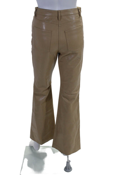 Wilfred Womens Zip Front Flare Pants Faux Leather Beige Size 4 US