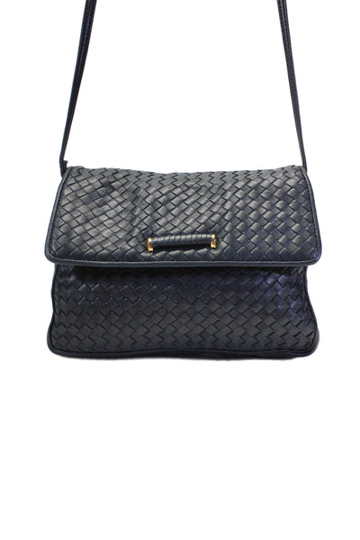 Ganson Women's Snap Closure Braided Crossbody Handbag Navy Blue Size S