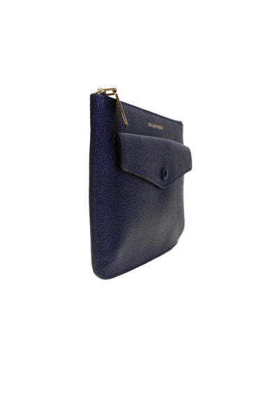 Alexander McQueen Womens Zip Top Grain Leather Logo Clutch Handbag Navy Blue