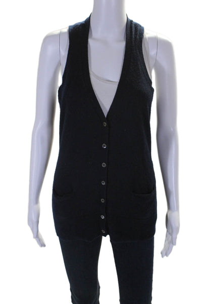 Vince Womens Cashmere Knit Button Sleeveless Vest Rib Cardigan Navy Size S