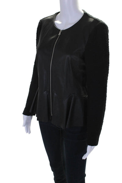 Rebecca Taylor Womens Cotton Leather Zip Texture Light Coat Black Size 8