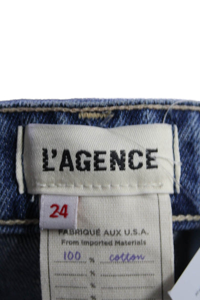 L Agence Womens Cotton Straight Leg Distressed Denim Jeans Blue Size EUR 24