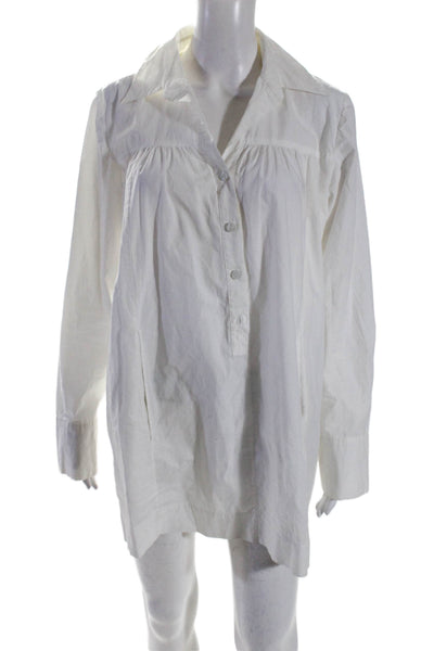 DKNYC Womens Cotton Long Sleeve Button Up Shirt Dress White Size M