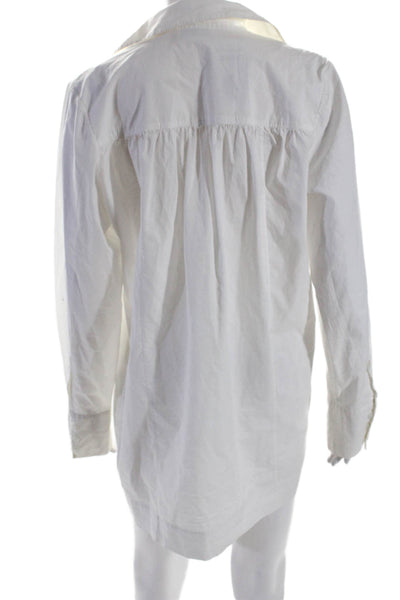 DKNYC Womens Cotton Long Sleeve Button Up Shirt Dress White Size M