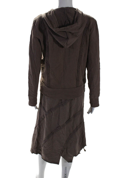 Juliett Womens Cotton 2 Piece Hooded Jacket Asymmetric Skirt Set Brown Size XL L