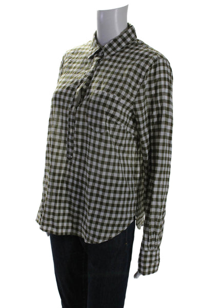 J Crew Womens Cotton Gingham Print Long Sleeve Button Up Top Green Size M