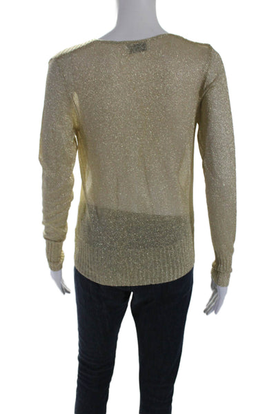 Aigue-Marine Womens Twist Knot Long Sleeves V Neck Sweater Gold Metallic Size Sm