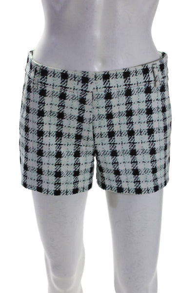 Derek Lam Womens Plaid Mid Rise Shorts Sky Blue Black Cotton Blend Size 2