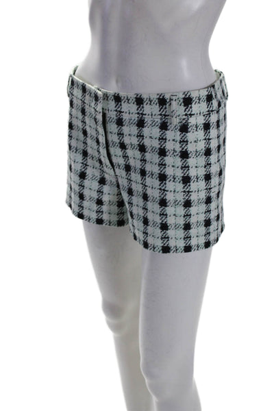 Derek Lam Womens Plaid Mid Rise Shorts Sky Blue Black Cotton Blend Size 2