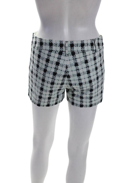 Derek Lam Womens Plaid Mid Rise Shorts Sky Blue Black Cotton Blend Size 2