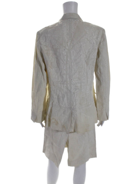 Prada Womens Linen Classic Lapel Button Down Skirt Suit Beige White Size Small