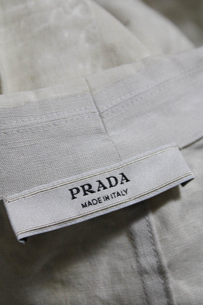 Prada Womens Linen Classic Lapel Button Down Skirt Suit Beige White Size Small