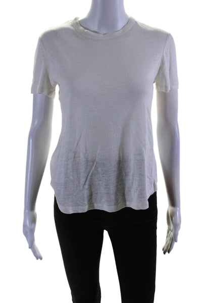 A.L.C. Womens Linen Round Neck Short Sleeve Pullover T-Shirt White Size XS