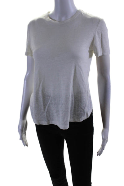 A.L.C. Womens Linen Round Neck Short Sleeve Pullover T-Shirt White Size XS